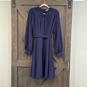 Grace Karin Women's Keyhole Neck Lantern Sleeve Belted Dark Blue Dress Size 2X‎